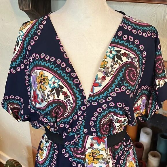 Jane Wood Vintage Made in France Navy Blue Paisley Floral Dress, 2! - Picture 2 of 9